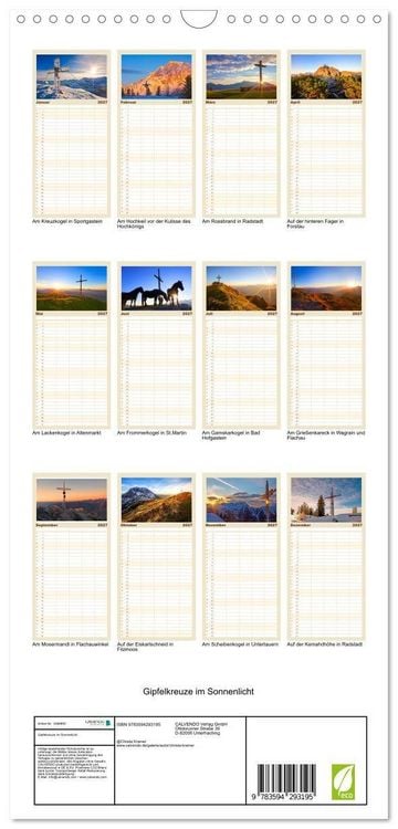 Produktbild: Familienplaner 2027 - Gipfelkreuze im Sonnenlicht mit 5 Spalten (Wandkalender, 21 x 45 cm) CALVENDO
