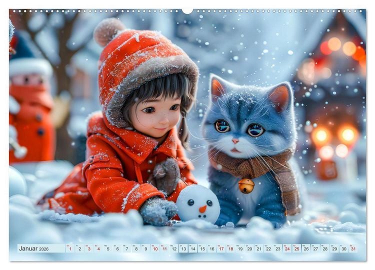 Produktbild: Lina und die Katzen - Magische Abenteuer in niedlichen Szenen (hochwertiger Premium Wandkalender 2026 DIN A2 quer), Kunstdruck in Hochglanz