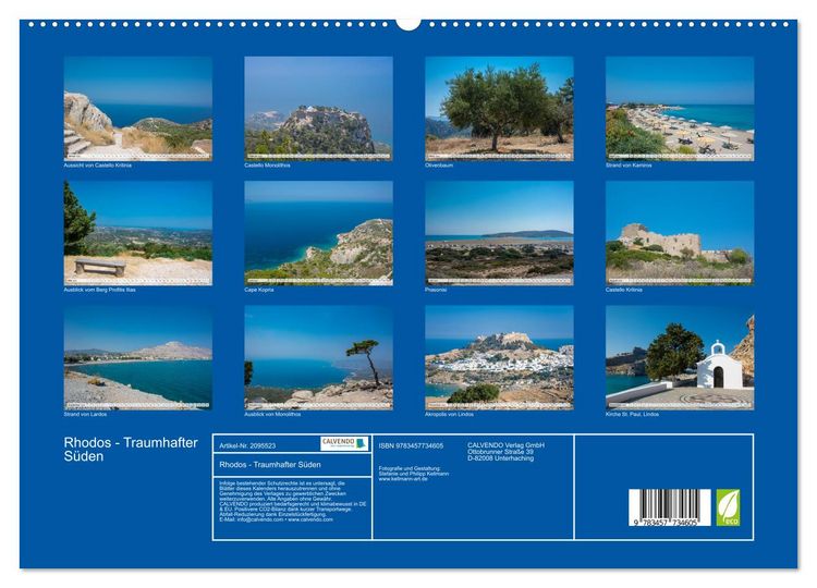 Produktbild: Rhodos - Traumhafter S&uuml;den (hochwertiger Premium Wandkalender 2026 DIN A2 quer), Kunstdruck in Hochglanz