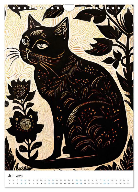 Produktbild: Katzen Linolschnitt - Der Kalender mit kunstvollen Portr&auml;ts der Samtpfoten (Wandkalender 2026 DIN A4 hoch), CALVENDO Monatskalender