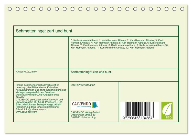 Produktbild: Schmetterlinge: zart und bunt (Tischkalender 2026 DIN A5 quer), CALVENDO Monatskalender