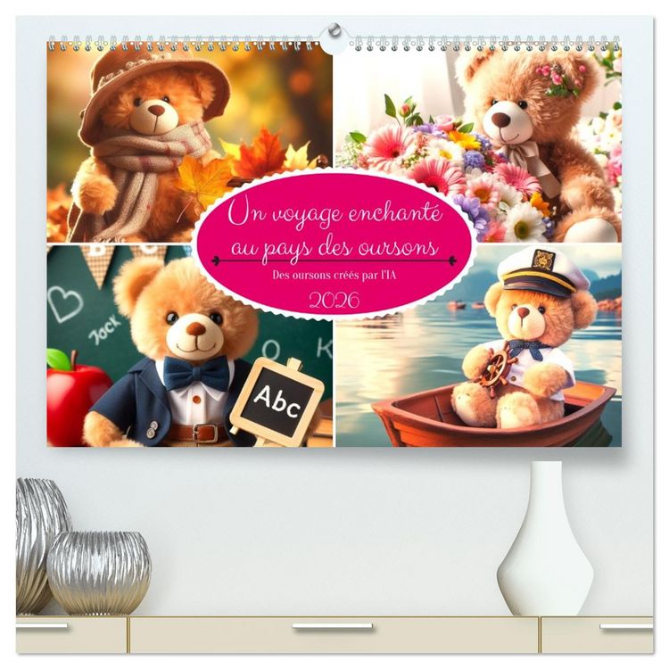 Produktbild: Un voyage enchant&eacute; au pays des oursons -Des oursons cr&eacute;&eacute;s par l'IA (Calendrier mural 2026 DIN A2 vertical) calendrier de bureau