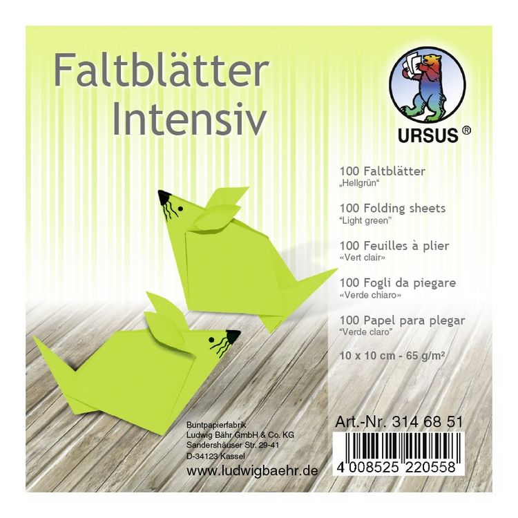 Produktbild: URSUS Falten Faltbl&auml;tter Uni intensiv, Plakatkarton, 65 g/m&sup2;, 10 x 10 cm, hellgr&uuml;n