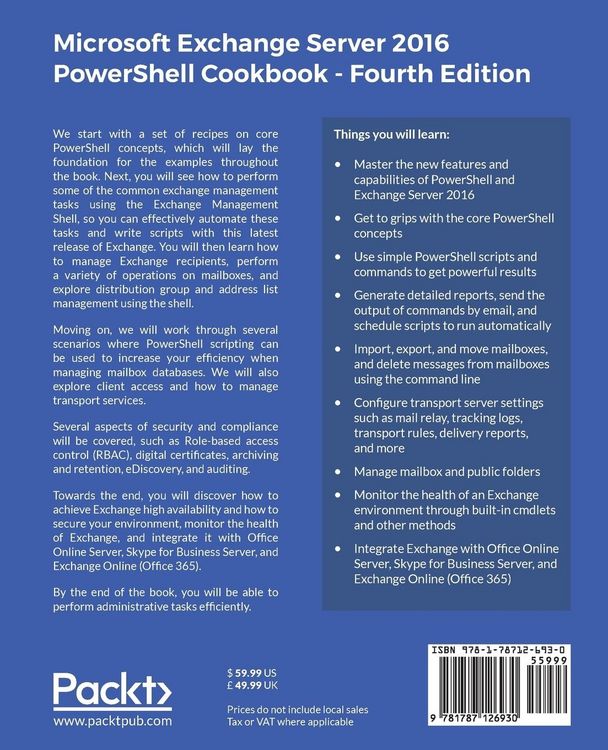 Produktbild: Microsoft Exchange Server 2016 PowerShell Cookbook - Fourth Edition