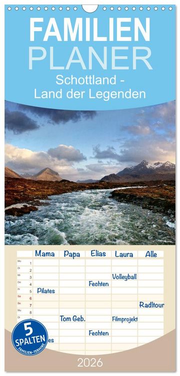 Produktbild: Familienplaner 2026 - Schottland - Land der Legenden mit 5 Spalten (Wandkalender, 21 x 45 cm) CALVENDO
