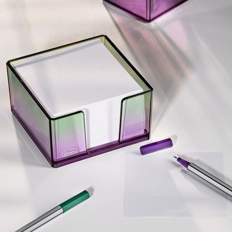 Produktbild: Idena Zettelbox Bicolor Acryl 450 Blatt 80g/m&sup2; pink/gr&uuml;n 103x103x57mm