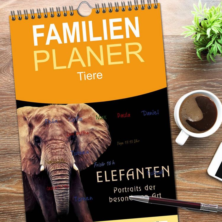 Produktbild: Familienplaner 2026 - Elefanten - Portraits der besonderen Art mit 5 Spalten (Wandkalender, 21 x 45 cm) CALVENDO