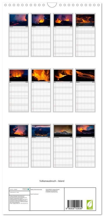 Produktbild: Familienplaner 2026 - Vulkanausbruch - Island mit 5 Spalten (Wandkalender, 21 x 45 cm) CALVENDO