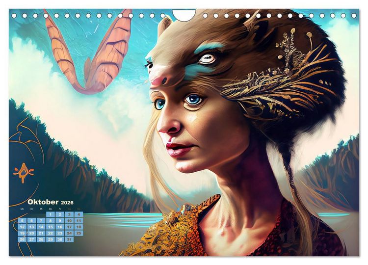 Produktbild: Fantasy Tier Frauen Portraits (Wandkalender 2026 DIN A4 quer), CALVENDO Monatskalender