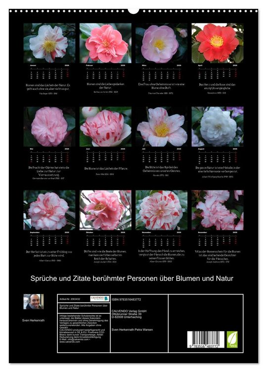 Produktbild: Spr&uuml;che und Zitate ber&uuml;hmter Personen &uuml;ber Blumen und Natur (hochwertiger Premium Wandkalender 2026 DIN A2 hoch), Kunstdruck in Hochglanz