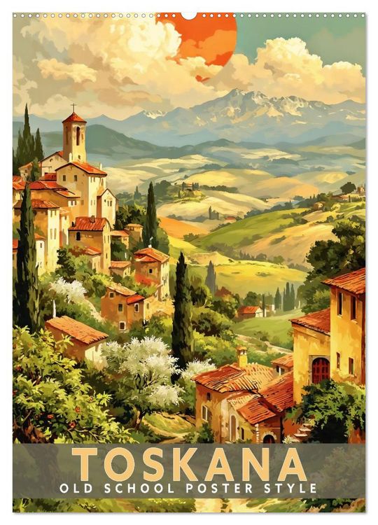 Produktbild: Toskana - Old School Poster Style (Wandkalender 2027 DIN A2 hoch), CALVENDO Monatskalender
