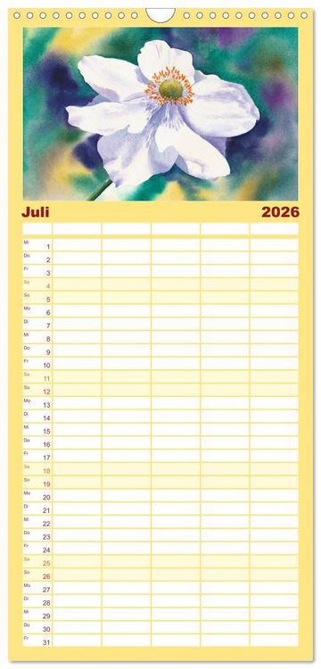 Produktbild: Familienplaner 2026 - Blumenaquarelle aus der N&auml;he mit 5 Spalten (Wandkalender, 21 x 45 cm) CALVENDO