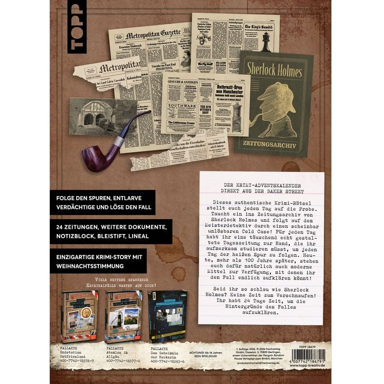 Produktbild: Crime Files &ndash; Fallakte: Sherlocks Zeitungsarchiv. Der geniale Krimi-Adventskalender