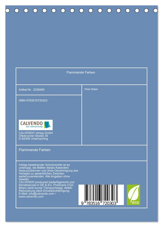 Produktbild: Flammende Farben (Tischkalender 2026 DIN A5 hoch), CALVENDO Monatskalender