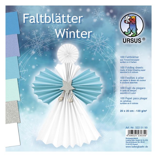 Produktbild: URSUS Tonzeichenpapier-Faltbl&auml;tter "Winter", 20 x 20 cm