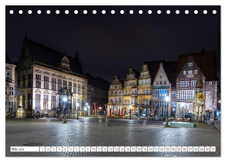 Produktbild: Bremen und Bremerhaven - Nachtaufnahmen (Tischkalender 2026 DIN A5 quer), CALVENDO Monatskalender