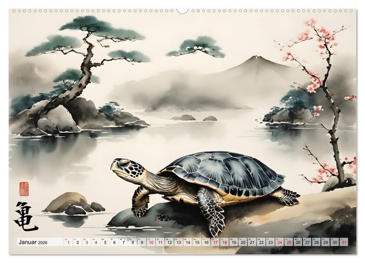 Produktbild: Tierische Anmut - japanische Aquarellkunst von der Natur inspiriert (hochwertiger Premium Wandkalender 2026 DIN A2 quer), Kunstdruck in Hochglanz