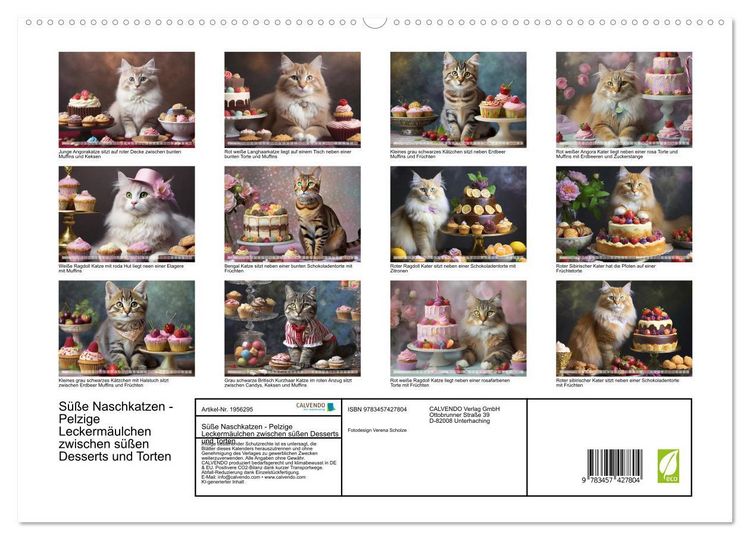 Produktbild: S&uuml;&szlig;e Naschkatzen - Pelzige Leckerm&auml;ulchen zwischen s&uuml;&szlig;en Desserts und Torten (hochwertiger Premium Wandkalender 2026 DIN A2 quer), Kunstdruck in Hochglanz