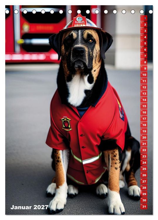 Produktbild: Feuerwehr - Tierischer Feuerwehrkalender (Tischkalender 2027 DIN A5 hoch), CALVENDO Monatskalender