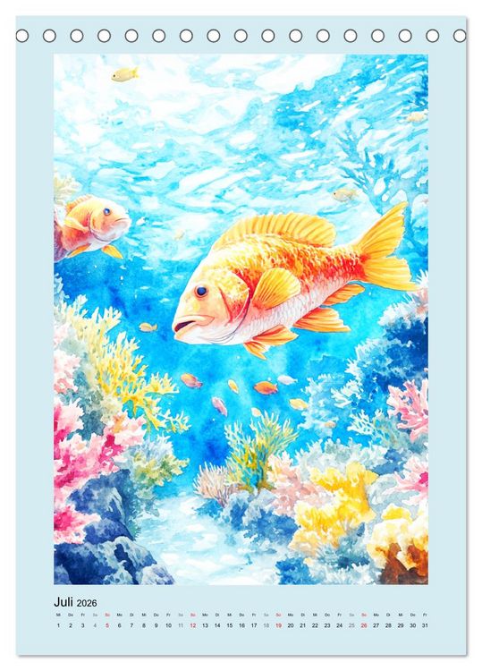 Produktbild: Ozeanpoesie. Die Unterwasserwelt im Aquarell-Stil (Tischkalender 2026 DIN A5 hoch), CALVENDO Monatskalender