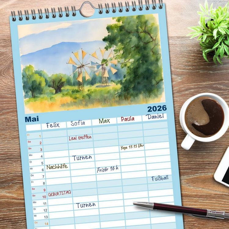 Produktbild: Familienplaner 2026 - Kretische Impressionen mit 5 Spalten (Wandkalender, 21 x 45 cm) CALVENDO