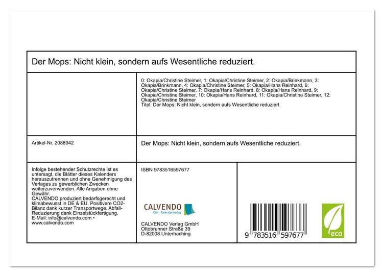 Produktbild: Der Mops: Nicht klein, sondern aufs Wesentliche reduziert. (Tischkalender 2026 DIN A5 quer), CALVENDO Monatskalender