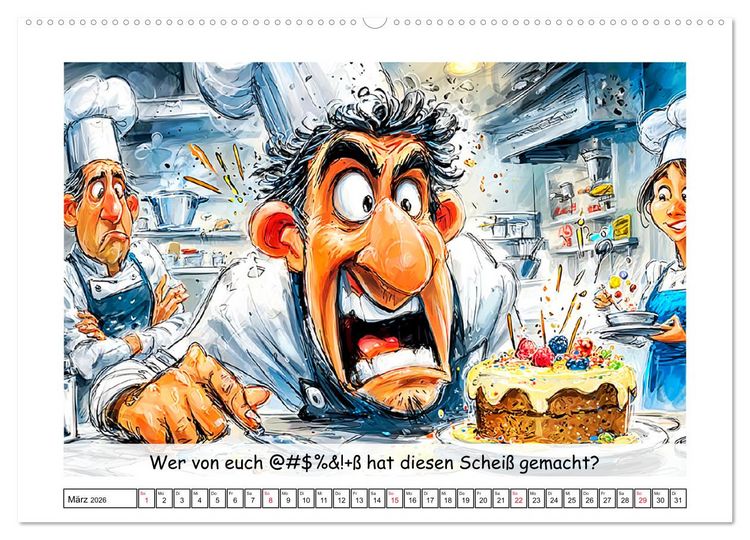 Produktbild: Gro&szlig;k&uuml;che au&szlig;er Kontrolle. Spa&szlig; mit hei&szlig;en T&ouml;pfen und lustigen Spr&uuml;chen (hochwertiger Premium Wandkalender 2026 DIN A2 quer), Kunstdruck in Hochglanz