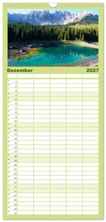 Produktbild: Familienplaner 2027 - Wandern im Rosengarten und Latemar mit 5 Spalten (Wandkalender, 21 x 45 cm) CALVENDO