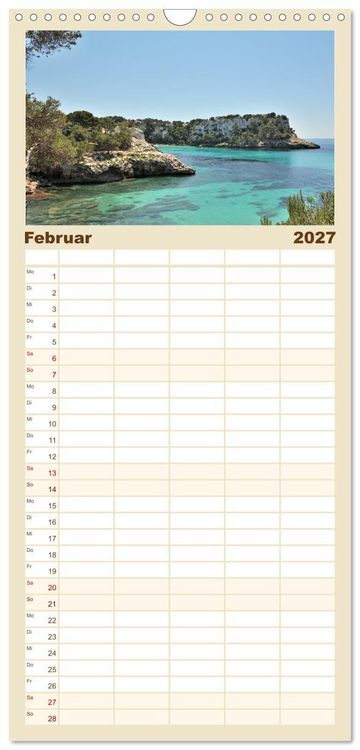 Produktbild: Familienplaner 2027 - Menorca, die sch&ouml;ne Schwester mit 5 Spalten (Wandkalender, 21 x 45 cm) CALVENDO