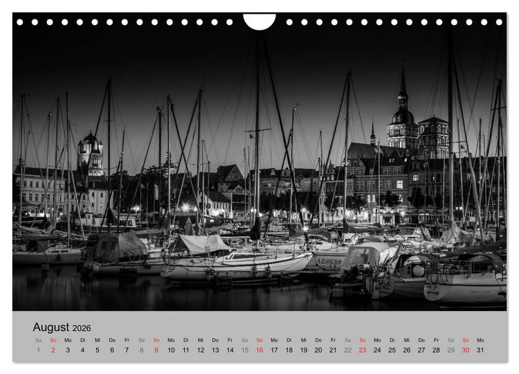 Produktbild: Hansestadt Stralsund bei Nacht (mit GPS-Koordinaten) (Wandkalender 2026 DIN A4 quer), CALVENDO Monatskalender