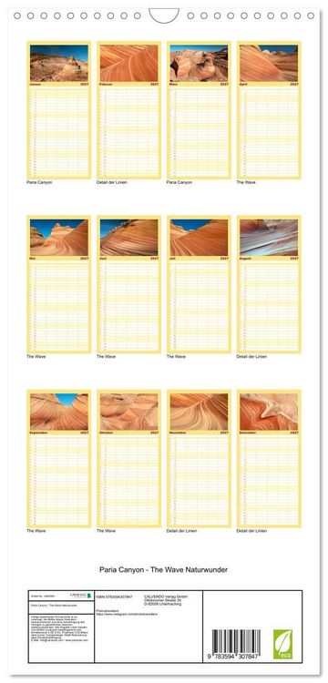 Produktbild: Familienplaner 2027 - Paria Canyon - The Wave Naturwunder mit 5 Spalten (Wandkalender, 21 x 45 cm) CALVENDO
