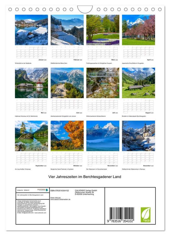 Produktbild: Vier Jahreszeiten im Berchtesgadener Land (Wandkalender 2026 DIN A4 hoch), CALVENDO Monatskalender