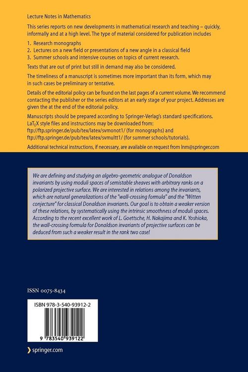 Produktbild: Donaldson Type Invariants for Algebraic Surfaces