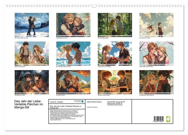Produktbild: Das Jahr der Liebe: Verliebte P&auml;rchen im Manga-Stil (Wandkalender 2026 DIN A2 quer), CALVENDO Monatskalender