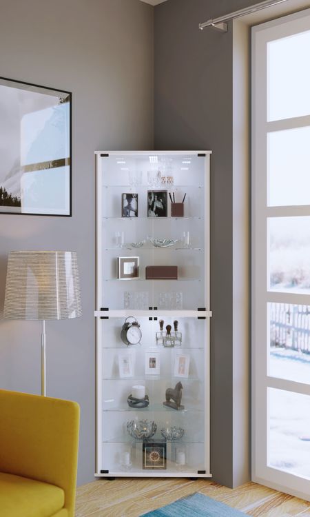 Produktbild: Holz Glas Eckvitrine Vitrine Sammelvitrine Jecka