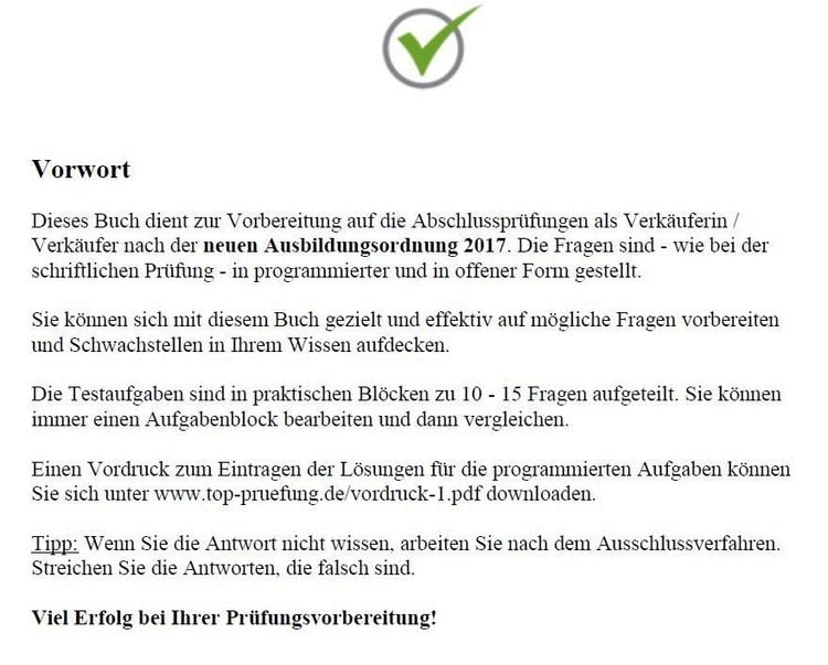 Produktbild: Top Pr&uuml;fung Verk&auml;uferin / Verk&auml;ufer - 300 Testfragen f&uuml;r die Abschlusspr&uuml;fung
