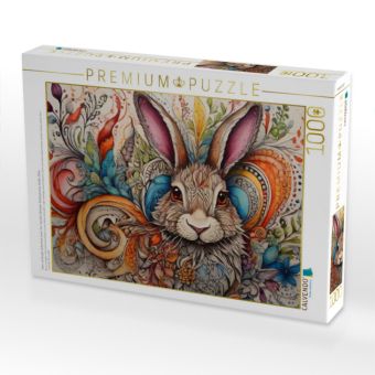 Produktbild: CALVENDO Puzzle Hase, zentangle, farbenfroh, bunt, Tier, Haustier, Fantasie, Kinderzimmer, Kinder, Deko, | 1000 Teile Lege-Gr&ouml;&szlig;e 64x48cm Foto-Puzzle f