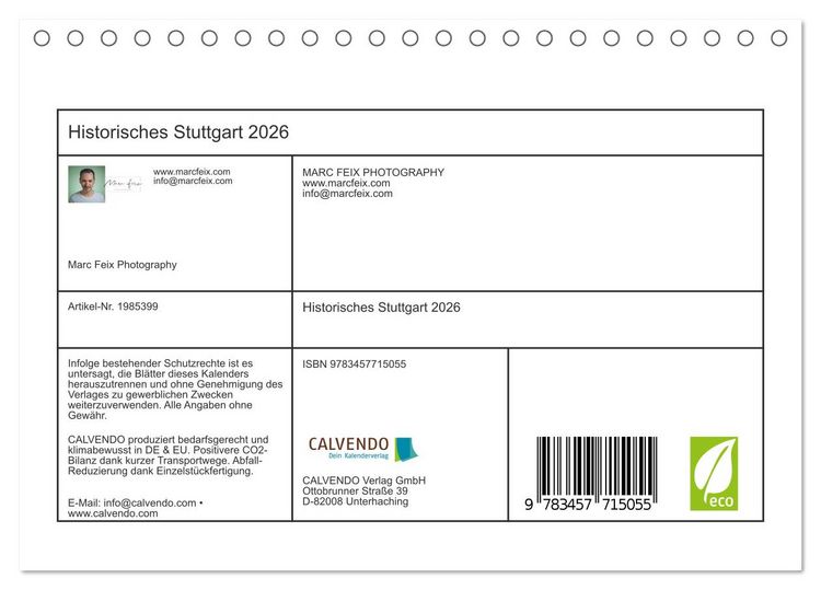 Produktbild: Historisches Stuttgart 2026 (Tischkalender 2026 DIN A5 quer), CALVENDO Monatskalender