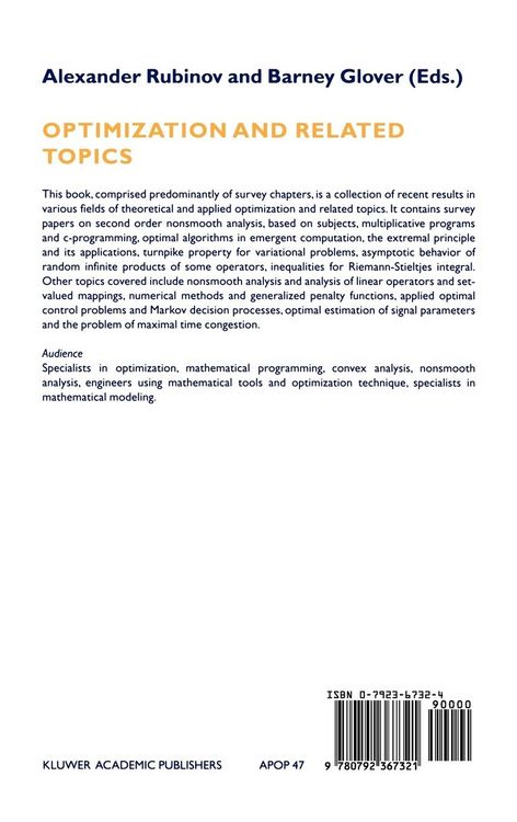 Produktbild: Optimization and Related Topics