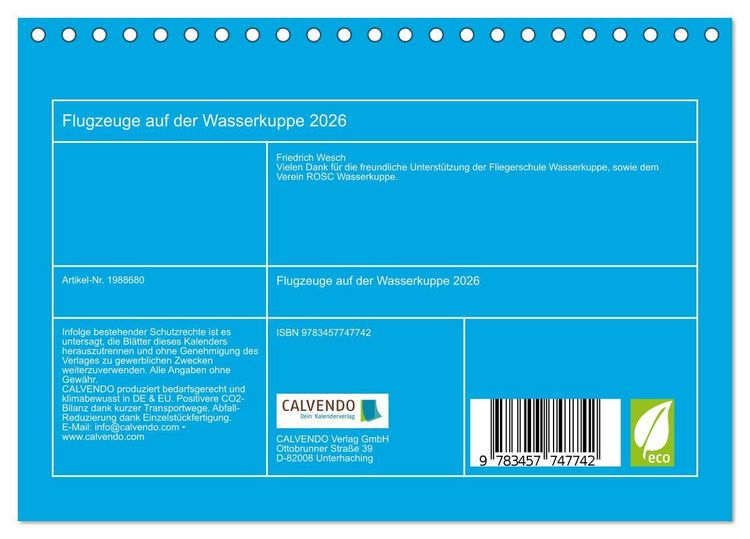 Produktbild: Flugzeuge auf der Wasserkuppe 2026 (Tischkalender 2026 DIN A5 quer), CALVENDO Monatskalender