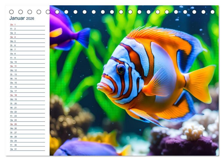 Produktbild: Aquarienzauber - Bunte KI Unterwasserwelten (Tischkalender 2026 DIN A5 quer), CALVENDO Monatskalender