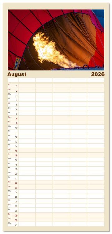 Produktbild: Familienplaner 2026 - Hei&szlig;luftballons Die sanften Riesen mit 5 Spalten (Wandkalender, 21 x 45 cm) CALVENDO
