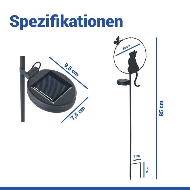 Produktbild: LED Gartenstecker Katze Solar, solarbetriebene Gartenbeleuchtung
