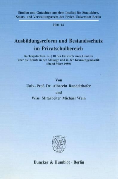 Produktbild: Ausbildungsreform und Bestandsschutz im Privatschulbereich.
