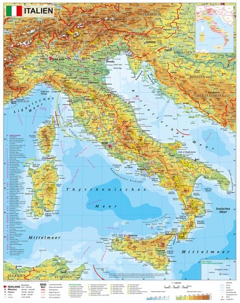 Produktbild: Italien physisch, Wandkarte / Poster