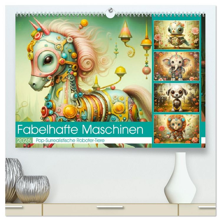 Produktbild: Fabelhafte Maschinen. Pop-Surrealistische Roboter-Tiere (hochwertiger Premium Wandkalender 2026 DIN A2 quer), Kunstdruck in Hochglanz