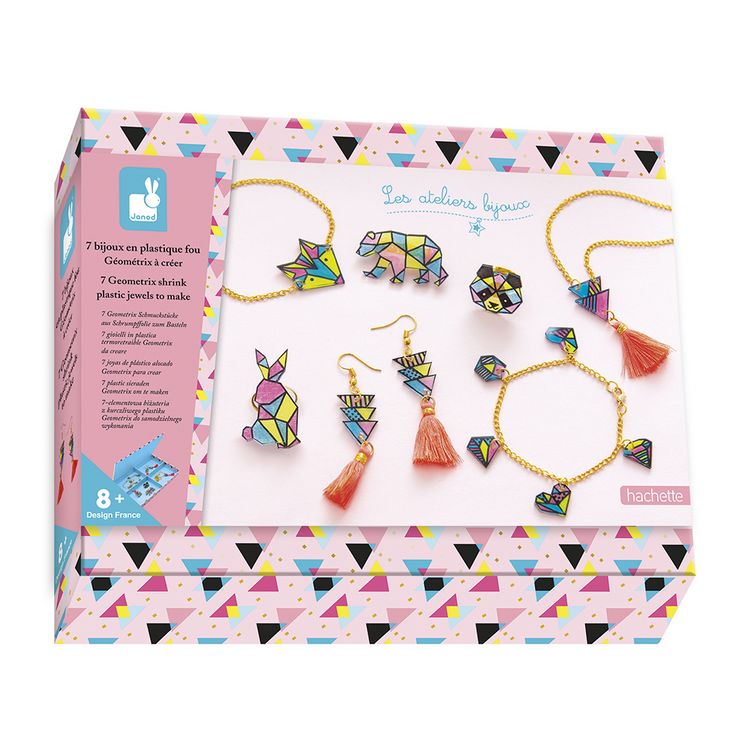 Produktbild: Geometrischer Schmuck aus Schrumpffolie &ndash; Bastel-Set f&uuml;r Kinder (7 Schmuckst&uuml;cke)