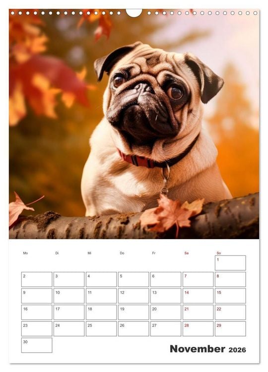 Produktbild: MOPS Pfotengl&uuml;ck in Faltenform (Wandkalender 2026 DIN A3 hoch), CALVENDO Monatskalender