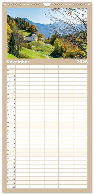 Produktbild: Familienplaner 2026 - Wanderparadies Bayerische Alpen mit 5 Spalten (Wandkalender, 21 x 45 cm) CALVENDO