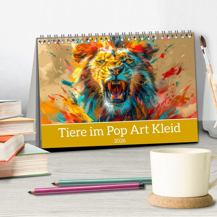Produktbild: Tiere im Pop Art Kleid (Tischkalender 2026 DIN A5 quer), CALVENDO Monatskalender